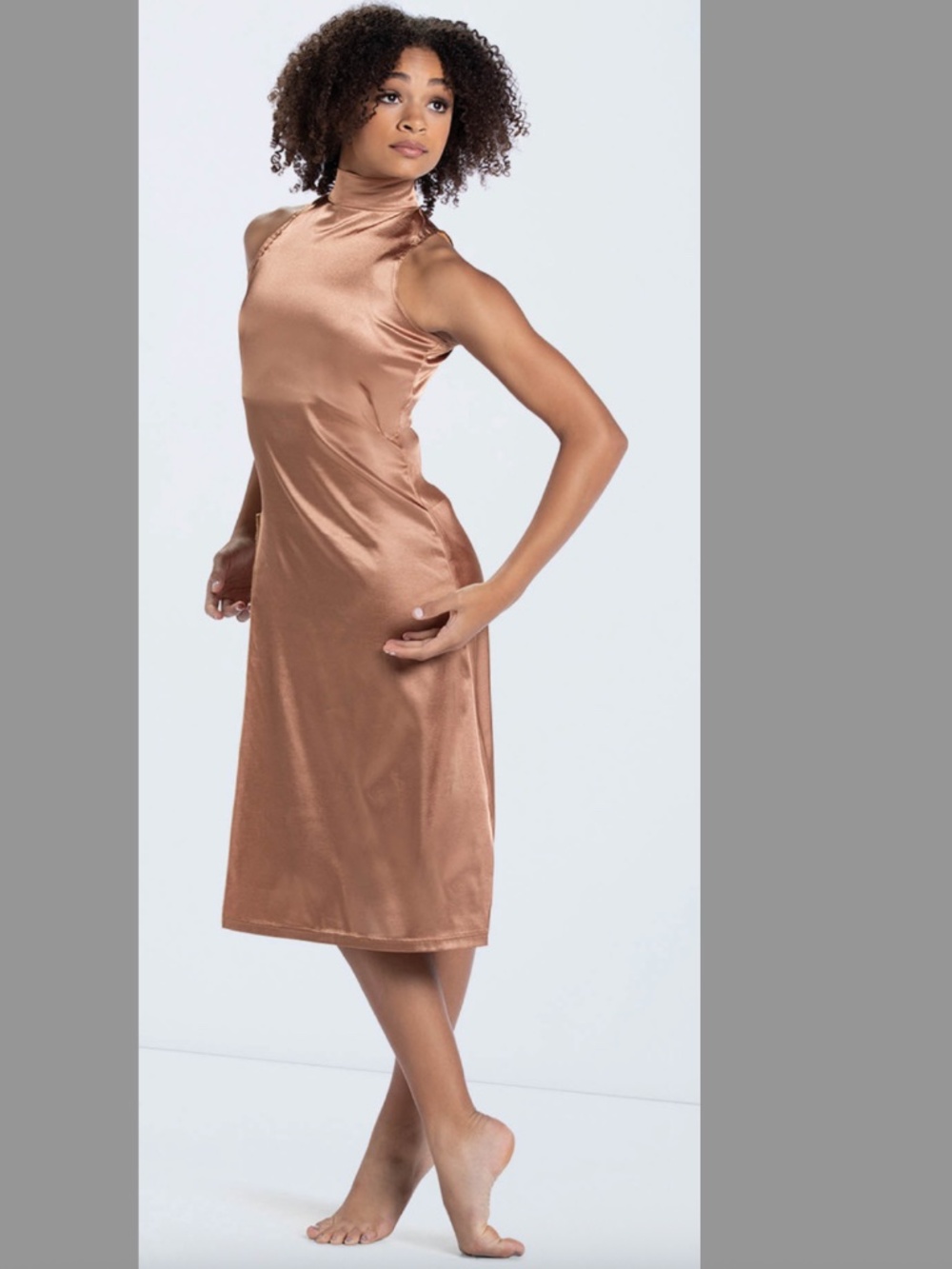 Charmeuse Mock Neck Dress- Warm Sand- Contemporary/Lyrical Costume- ADULT SMALL